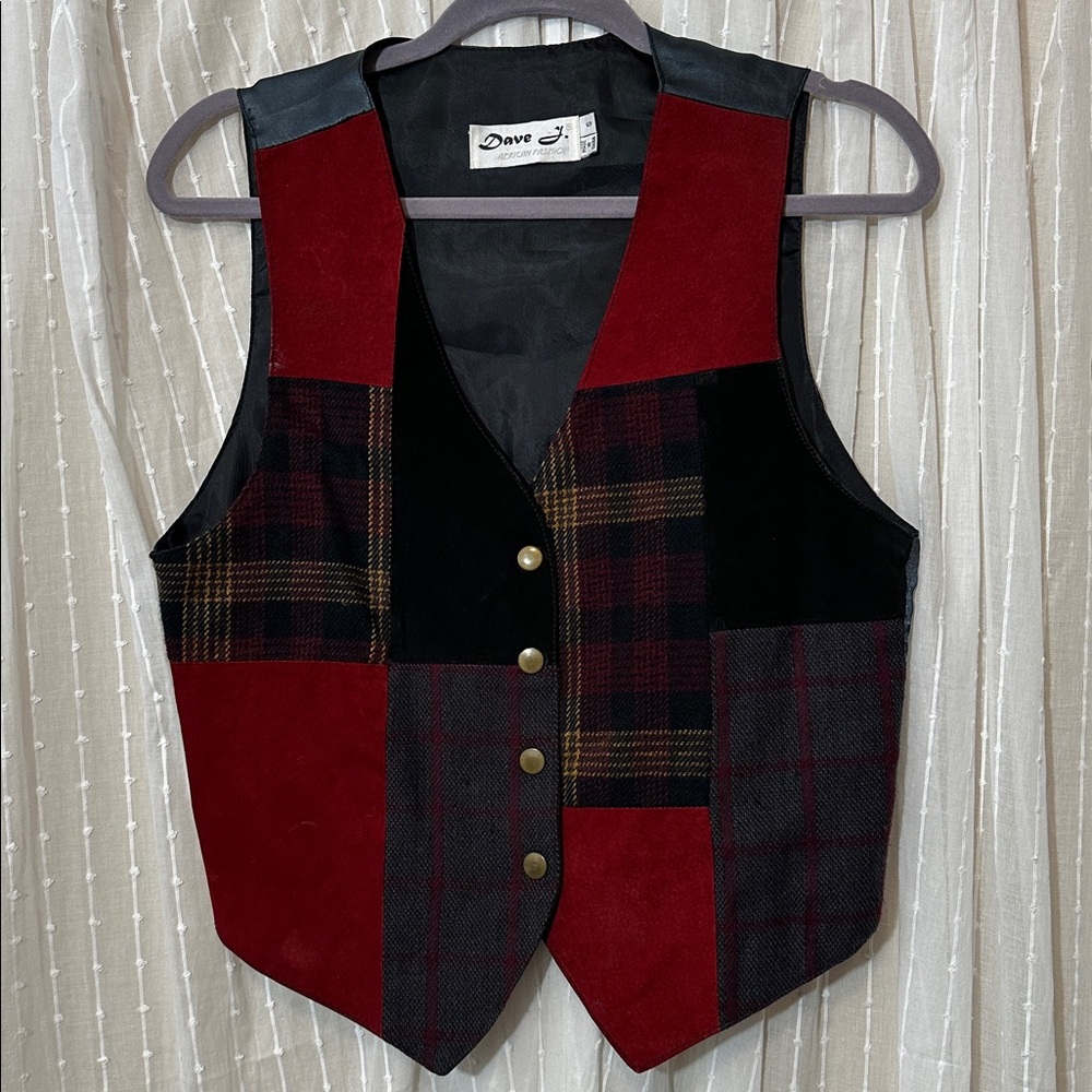 Patchwork Vest With Plaid And Solid Patterns - image 1